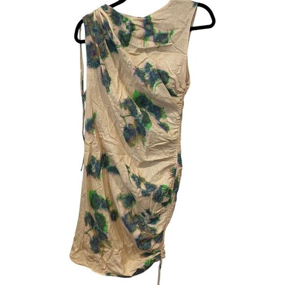 Zara Womens Sheath Dress L Cream Mini Ruched Tie Dye Linen Blend 2896/303 NWT - Picture 3 of 10